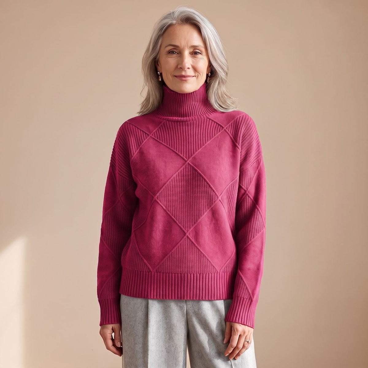 Layla | Women's Geometric Turtleneck Knit Pullover Sweater