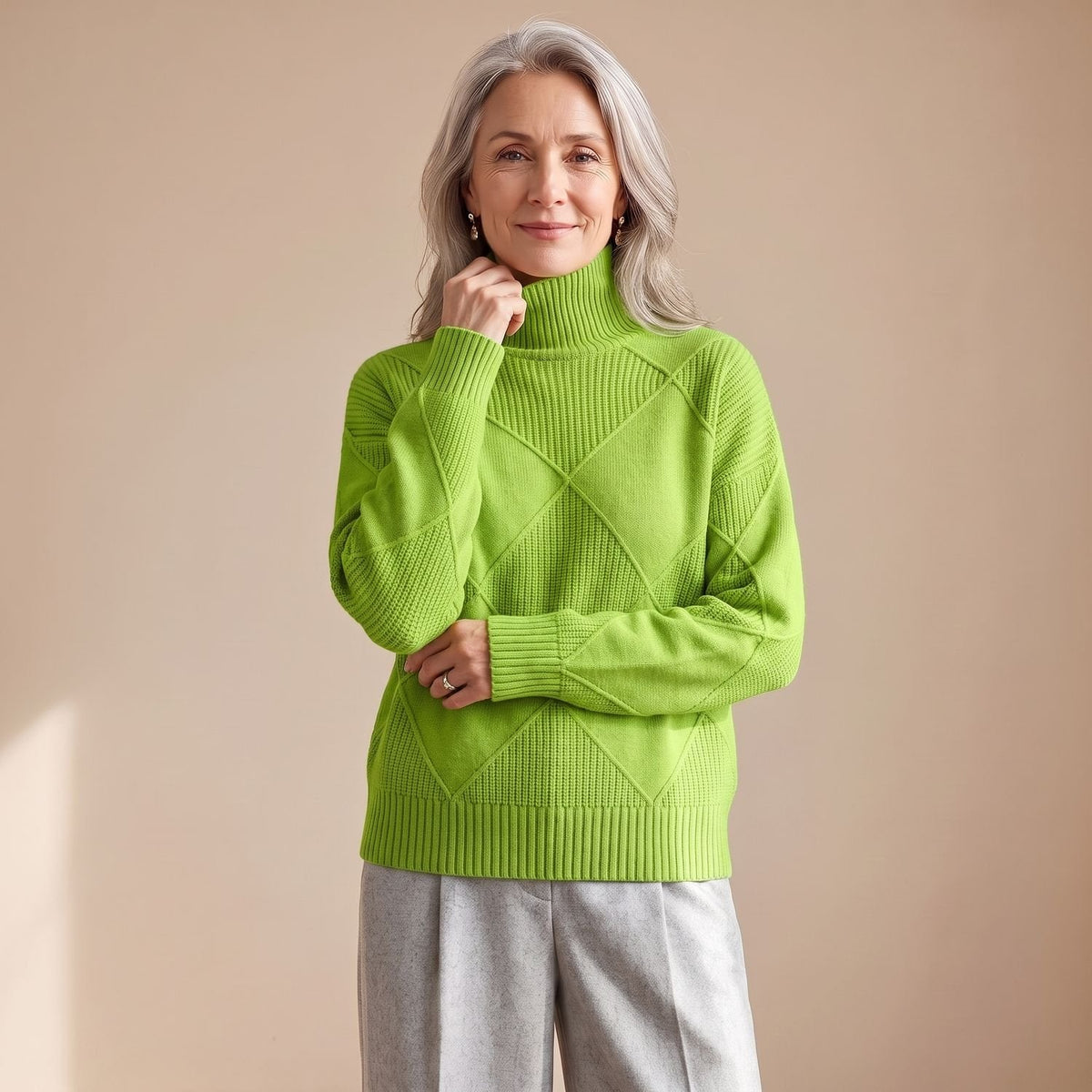 Layla | Women's Geometric Turtleneck Knit Pullover Sweater