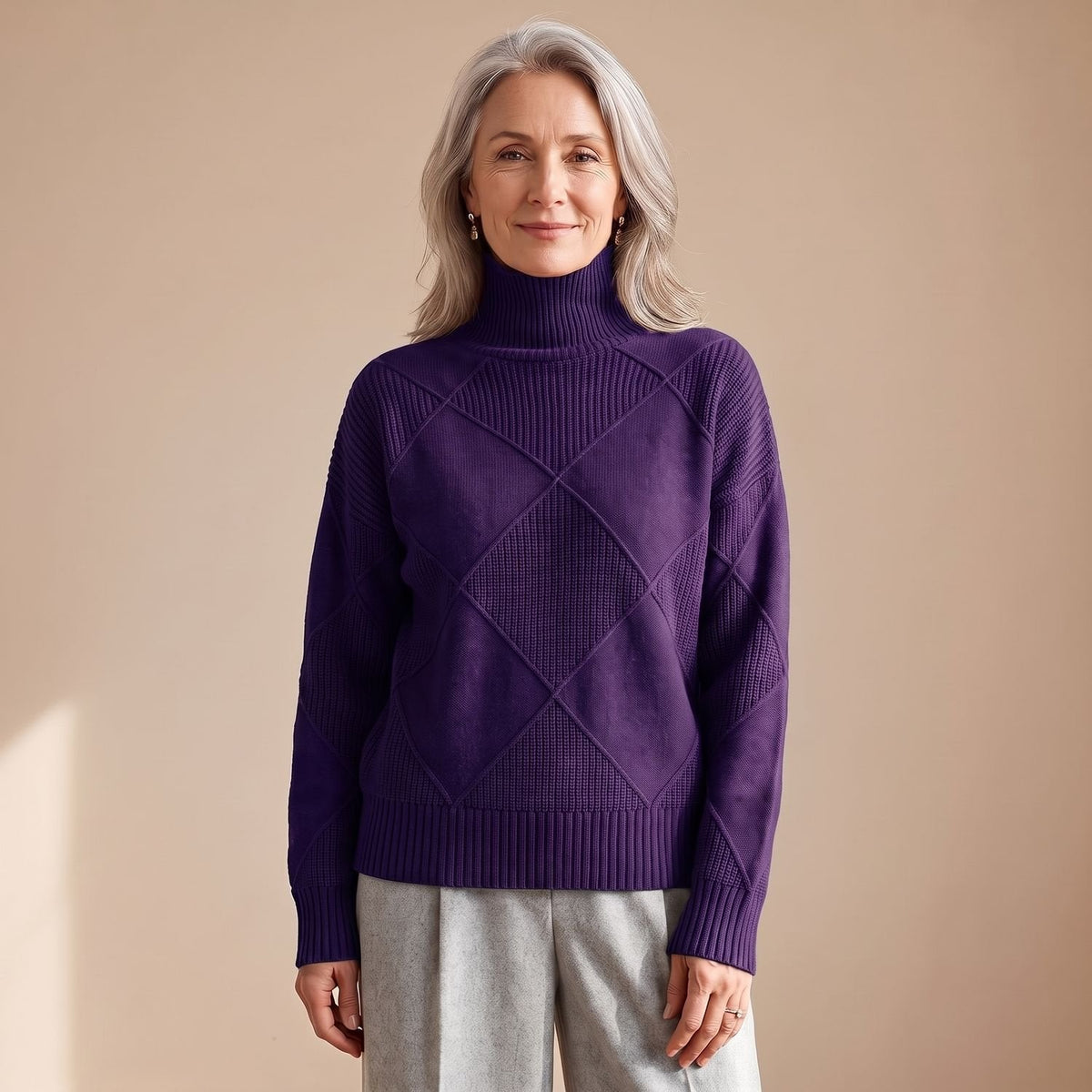 Layla | Women's Geometric Turtleneck Knit Pullover Sweater