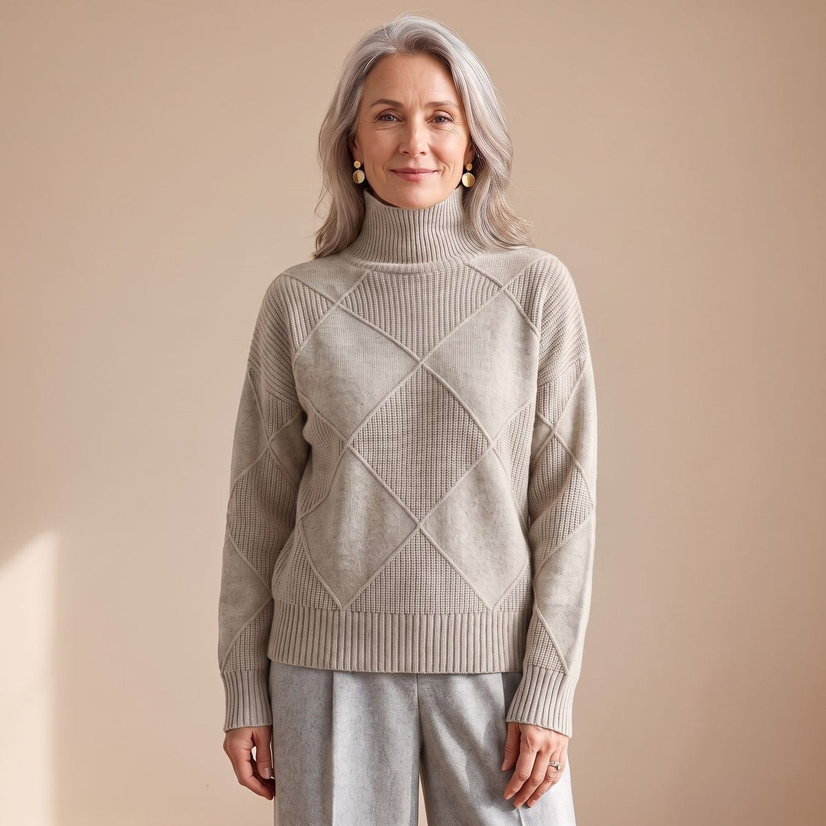 Layla | Women's Geometric Turtleneck Knit Pullover Sweater