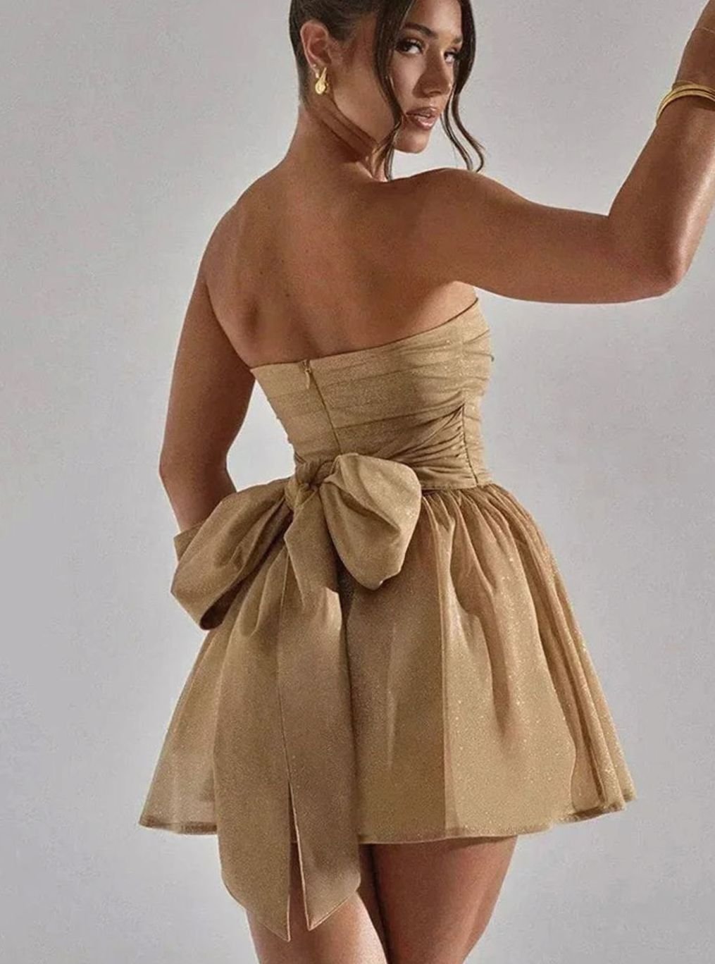 Evelyn | Women's Glitter Pleated Strapless Bustier Christmas Party Mini Dress