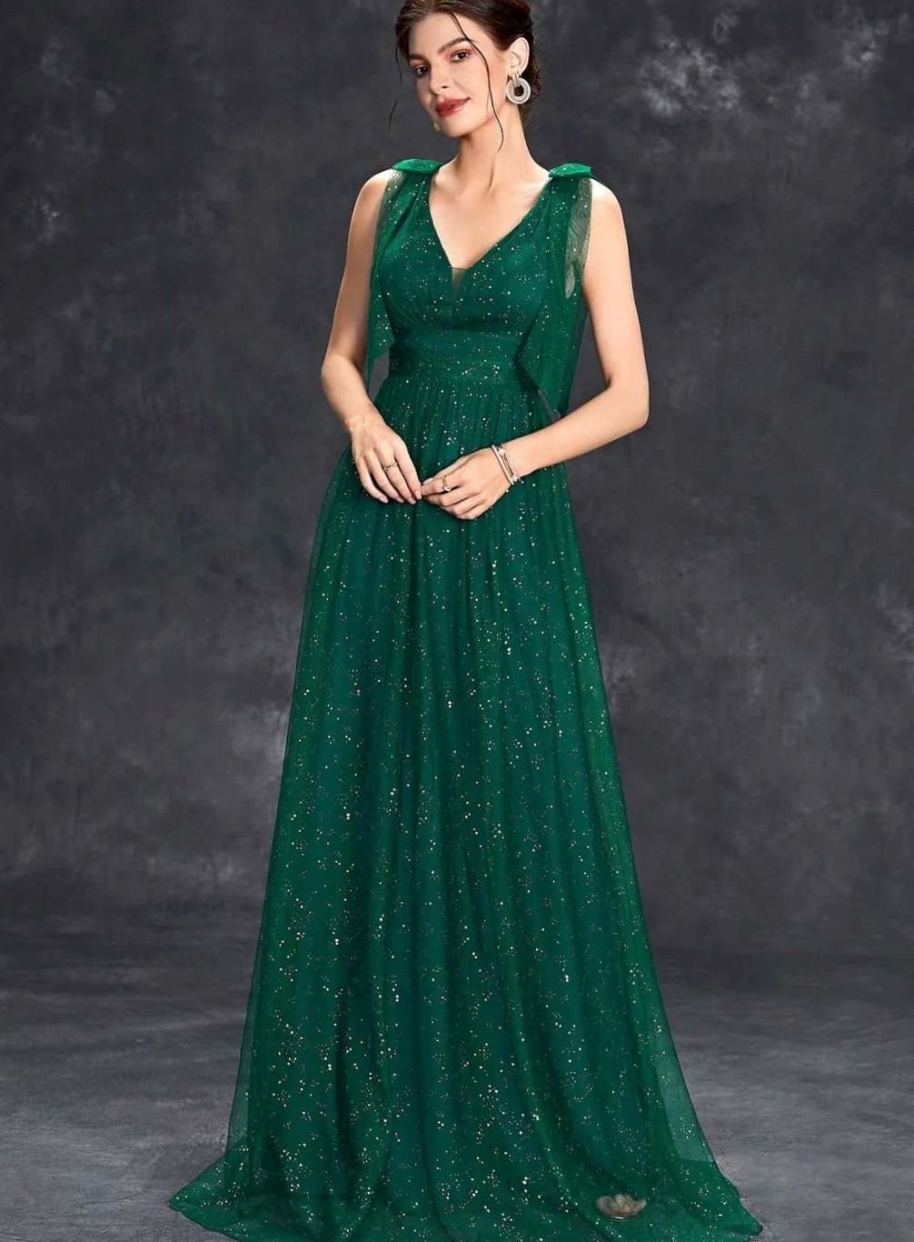 Grace | Women's Glitter Sequin V-Neck Sleeveless Long Formal Dress