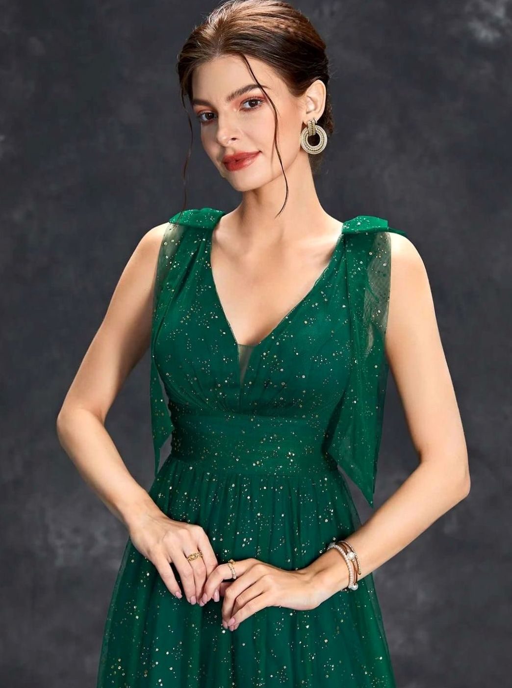Grace | Women's Glitter Sequin V-Neck Sleeveless Long Formal Dress