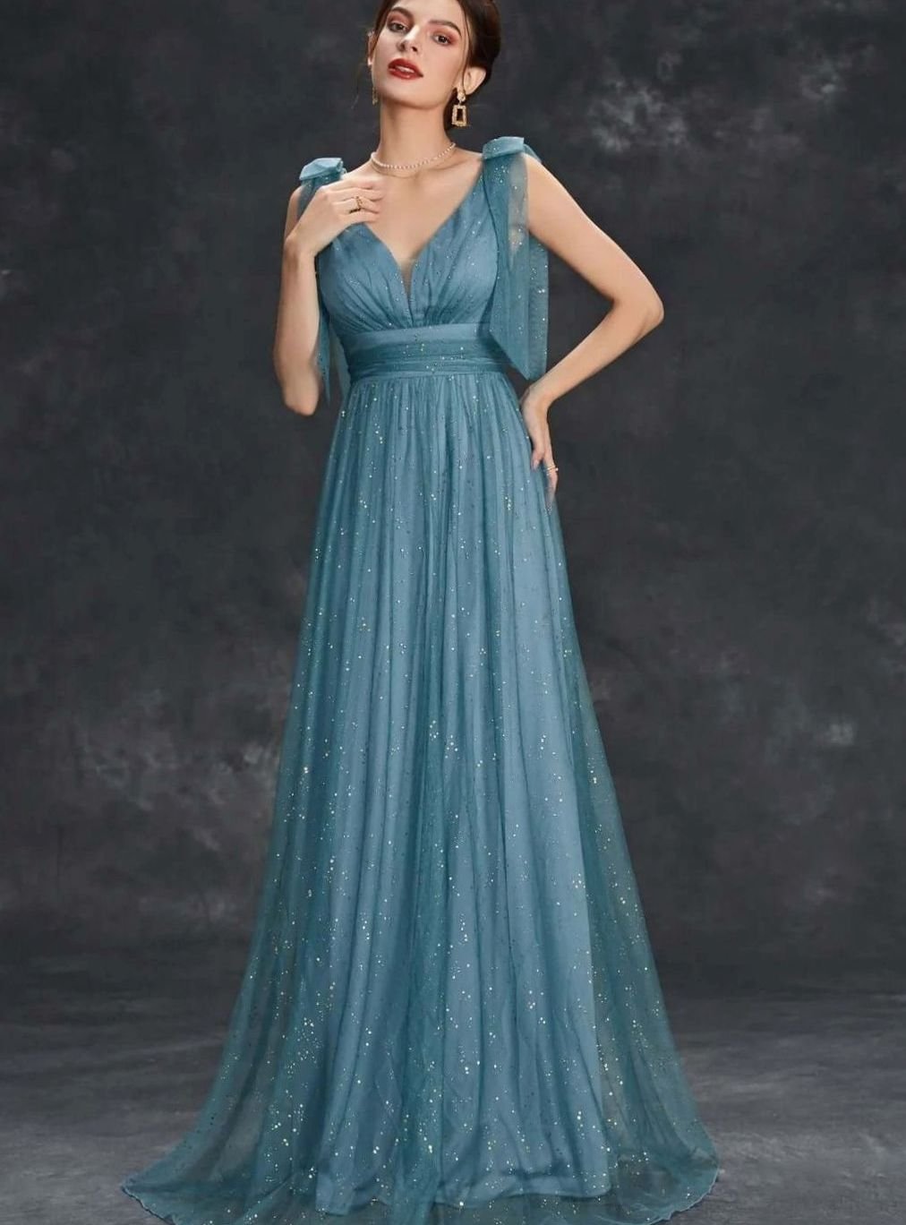 Grace | Women's Glitter Sequin V-Neck Sleeveless Long Formal Dress