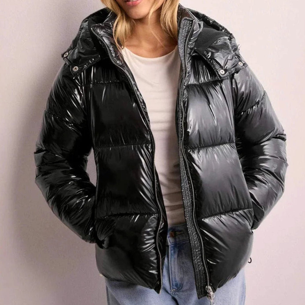 Emma | Women's Glossy Hooded Quilted Puffer Jacket Winter Coat