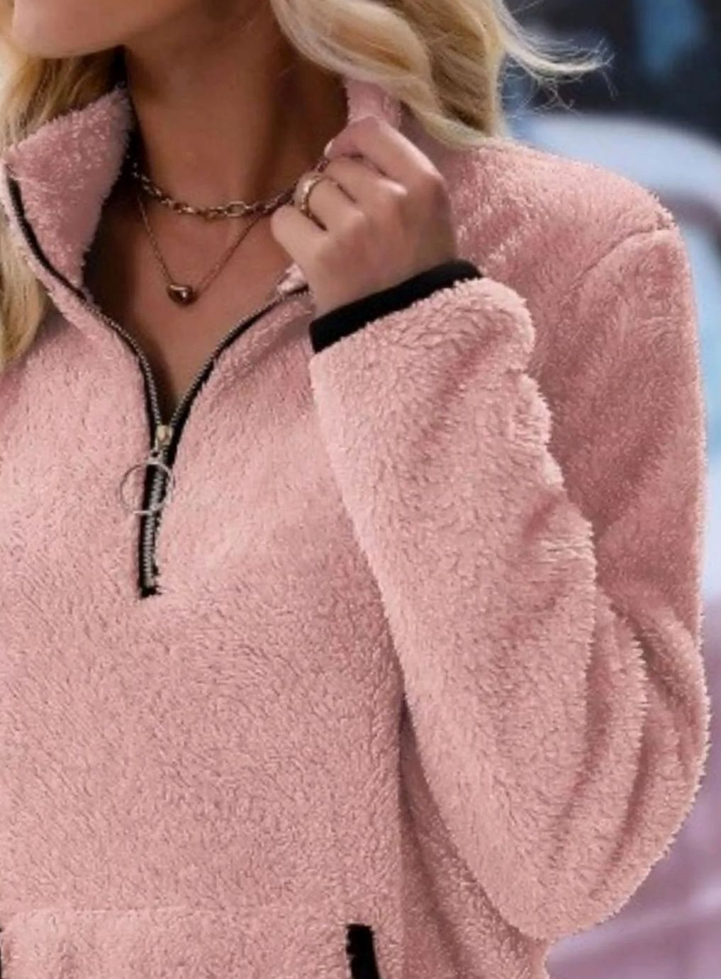 Madison | Women's Half-Zip Teddy Fleece Pullover Sweater Kangaroo Pocket