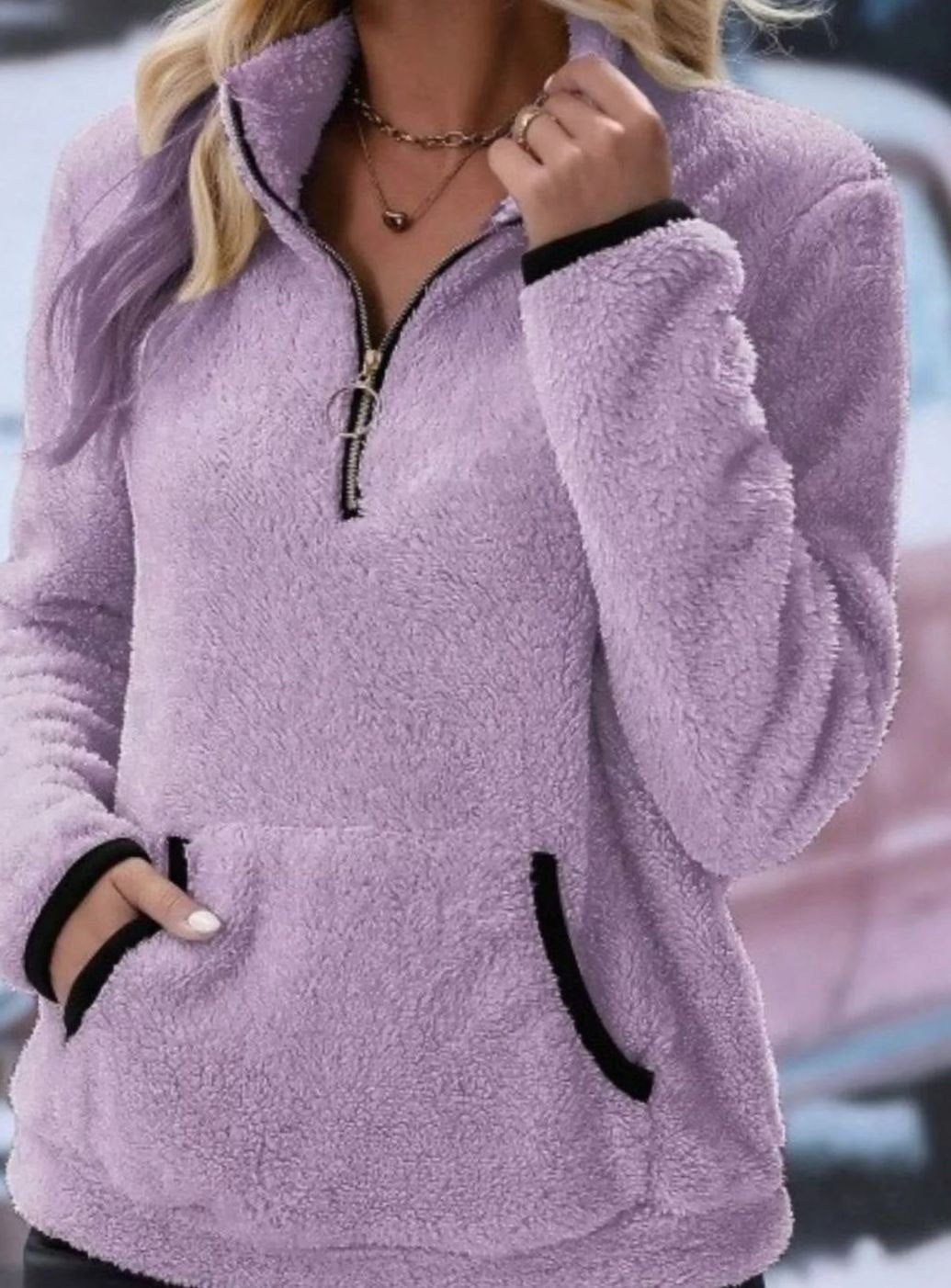 Madison | Women's Half-Zip Teddy Fleece Pullover Sweater Kangaroo Pocket