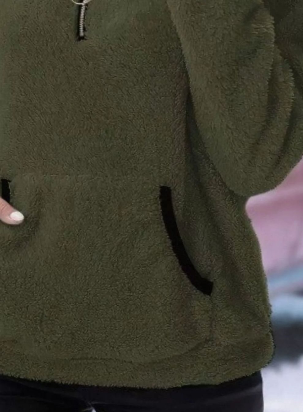 Madison | Women's Half-Zip Teddy Fleece Pullover Sweater Kangaroo Pocket