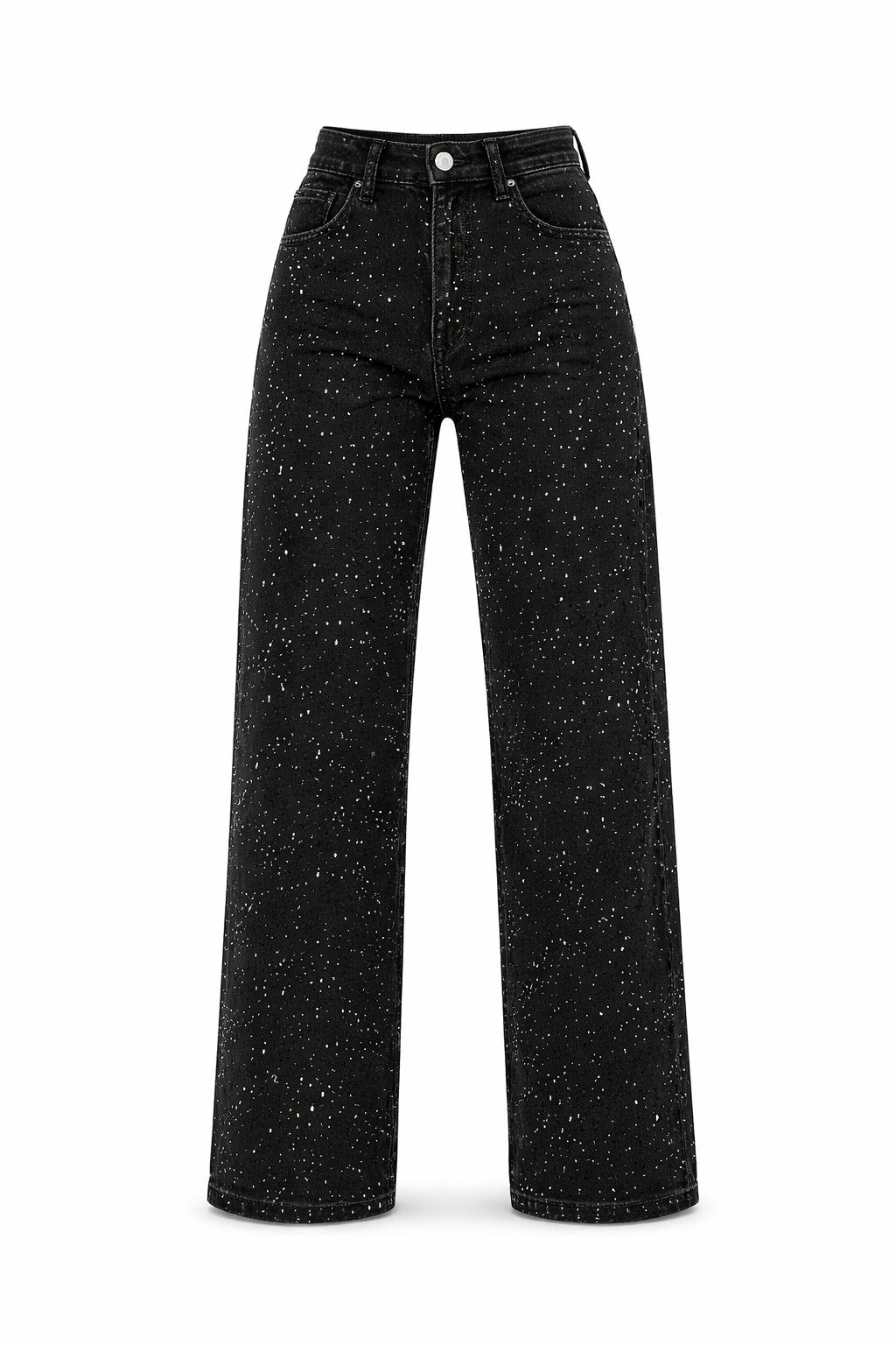Victoria | Women's High-Waist Wide-Leg Glitter Denim Straight-Cut Jeans