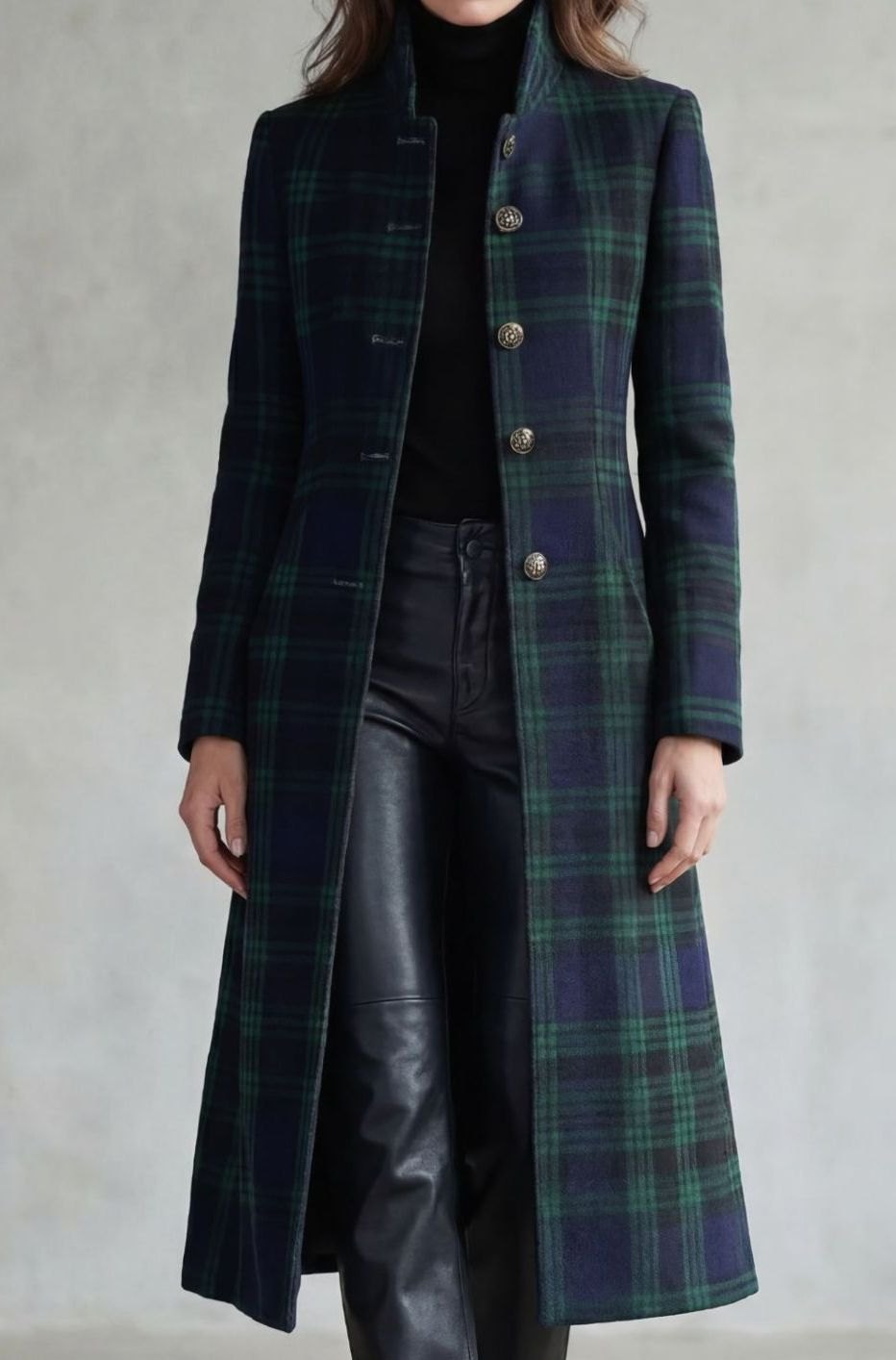 Luna | Women's Highland Plaid Wool Blend Long Button-Up Coat