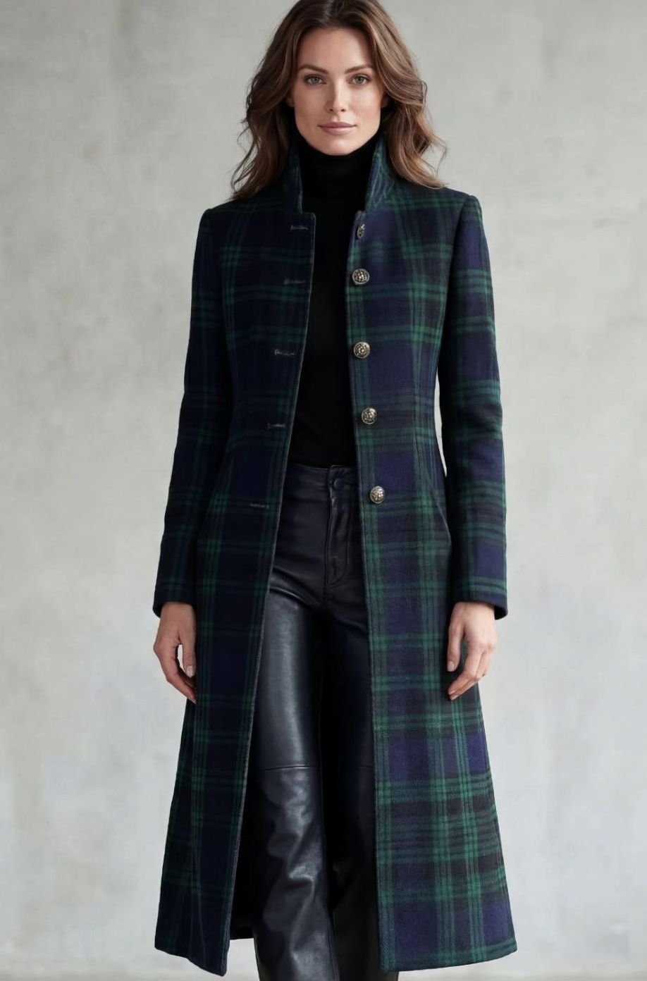 Luna | Women's Highland Plaid Wool Blend Long Button-Up Coat