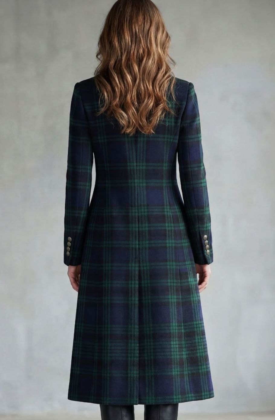Luna | Women's Highland Plaid Wool Blend Long Button-Up Coat