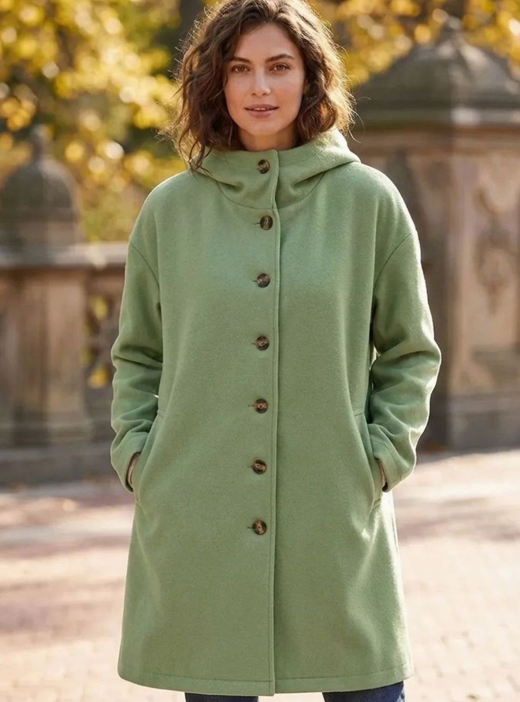 Sophia | Women's Hooded Button-Front Fleece Coat Regular Fit