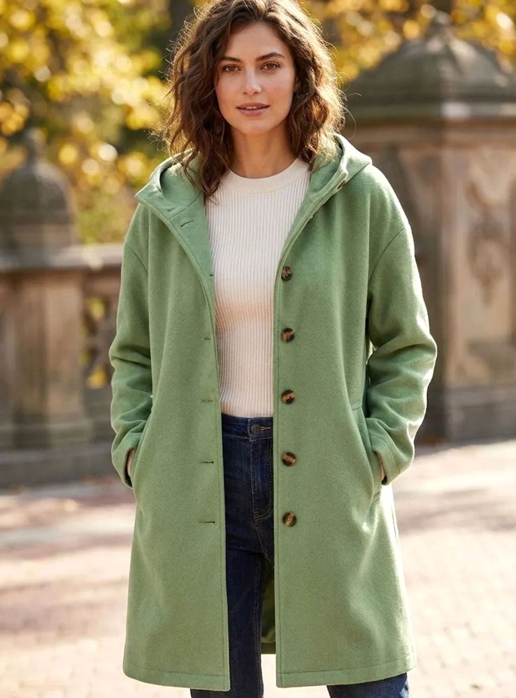 Sophia | Women's Hooded Button-Front Fleece Coat Regular Fit