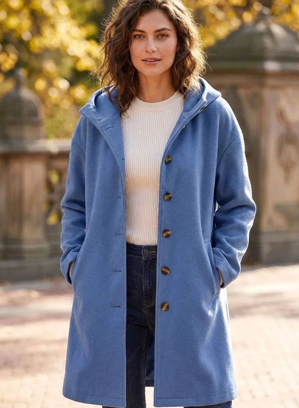 Sophia | Women's Hooded Button-Front Fleece Coat Regular Fit