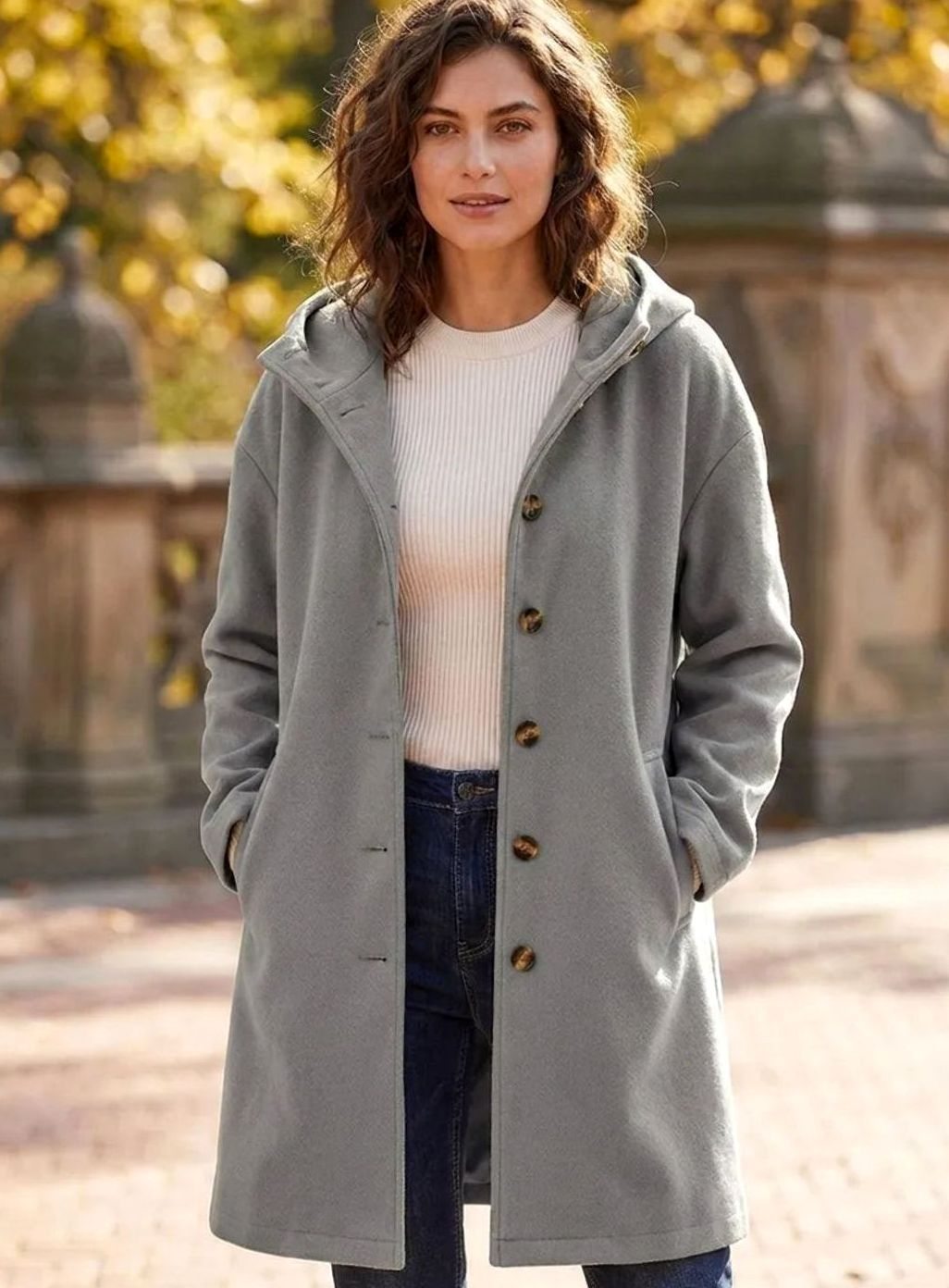 Sophia | Women's Hooded Button-Front Fleece Coat Regular Fit