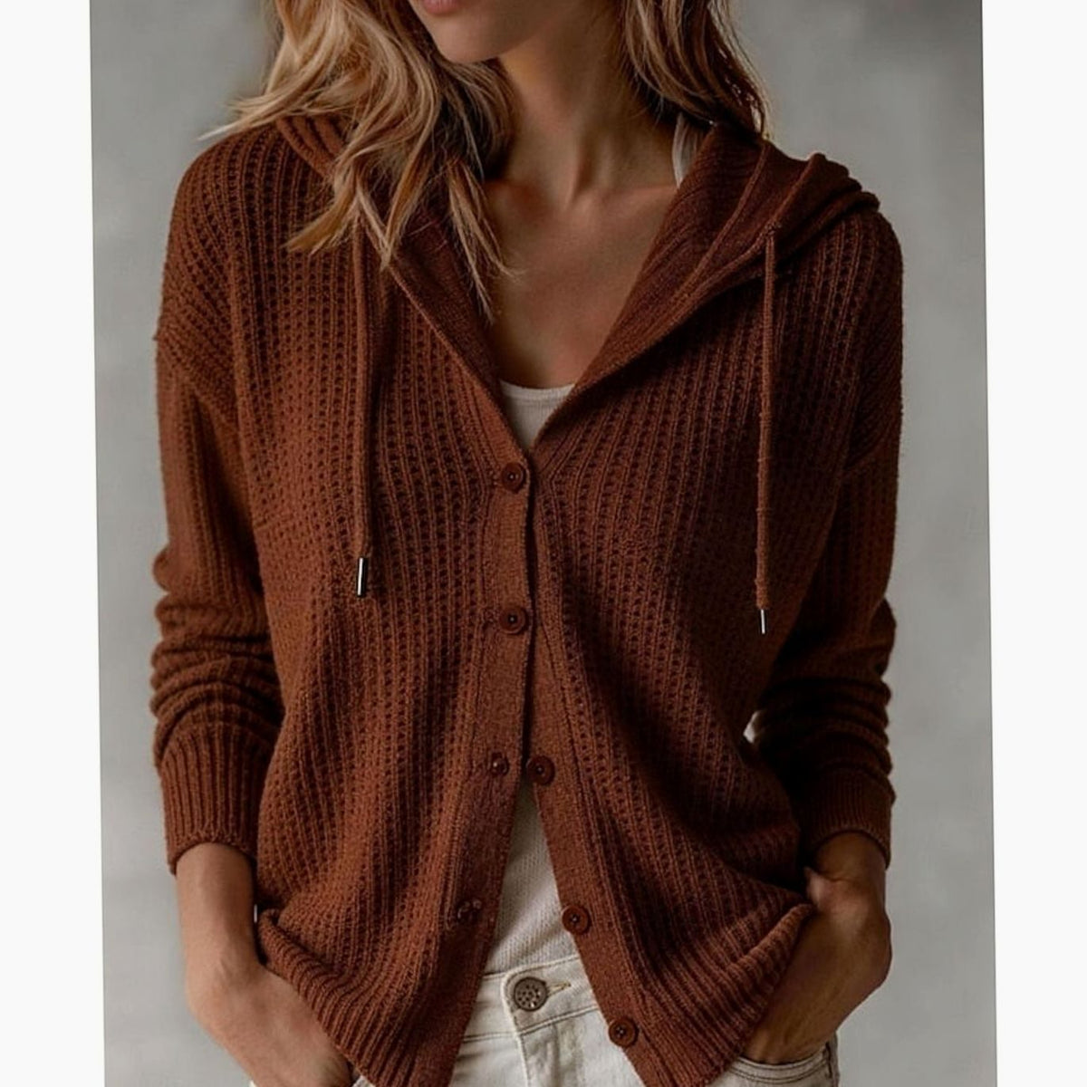 Grace | Women's Hooded Button-Front Ribbed Knit Cardigan