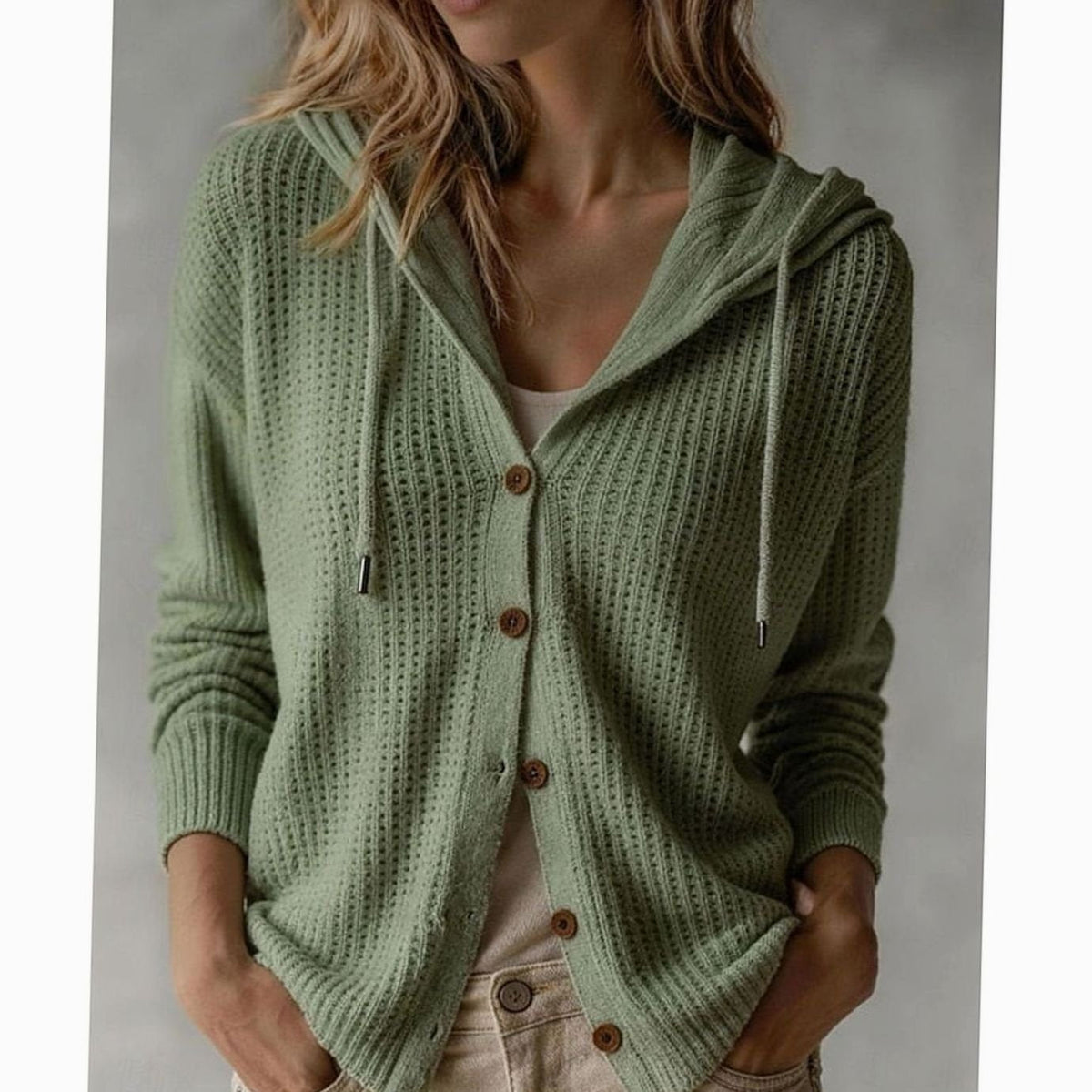 Grace | Women's Hooded Button-Front Ribbed Knit Cardigan