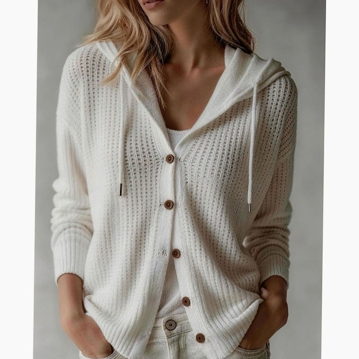 Grace | Women's Hooded Button-Front Ribbed Knit Cardigan
