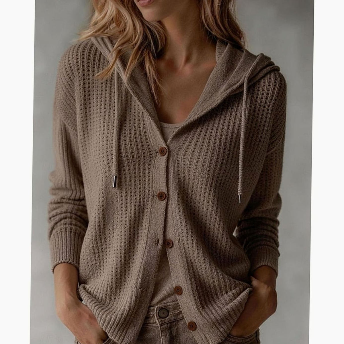 Grace | Women's Hooded Button-Front Ribbed Knit Cardigan