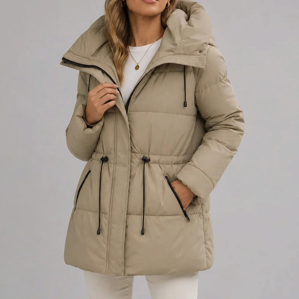 Charlotte | Women's Hooded Drawstring-Waist Quilted Puffer Jacket