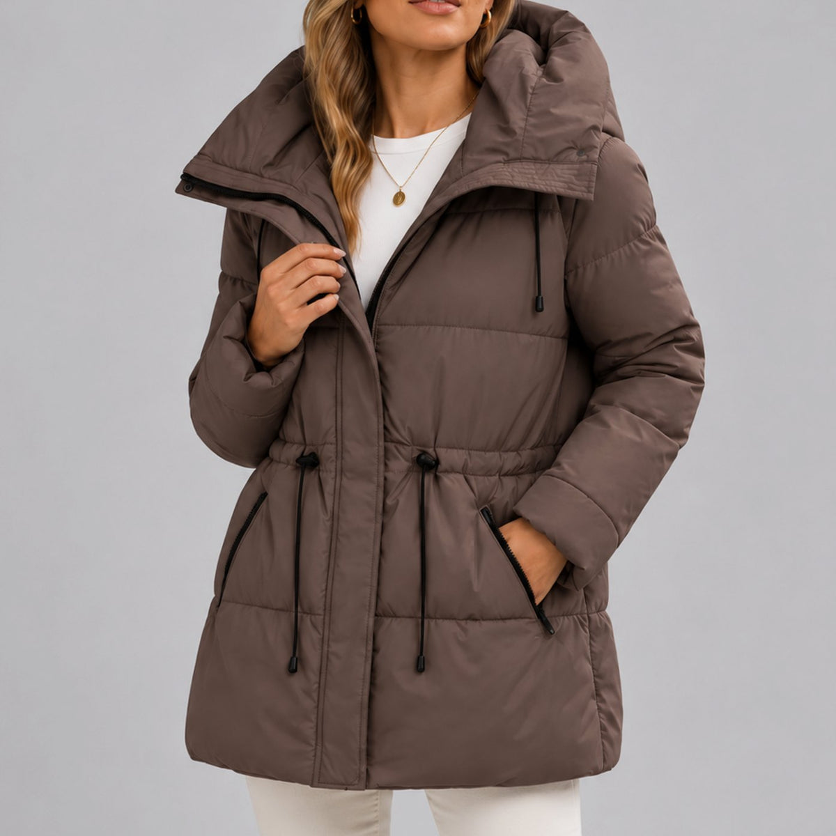 Charlotte | Women's Hooded Drawstring-Waist Quilted Puffer Jacket
