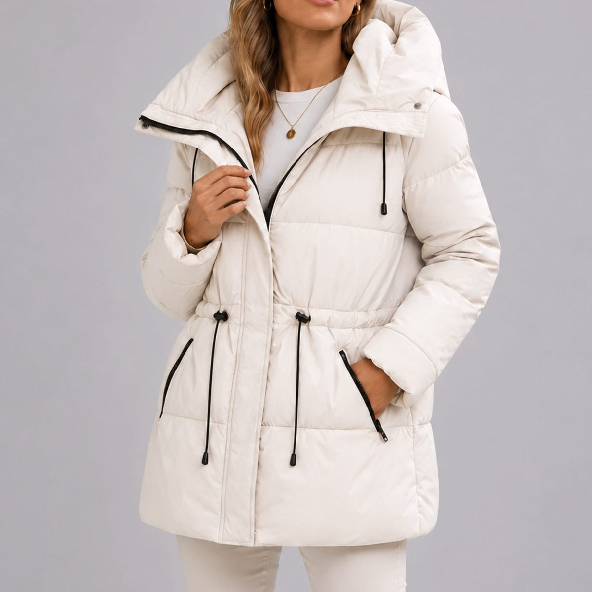 Charlotte | Women's Hooded Drawstring-Waist Quilted Puffer Jacket