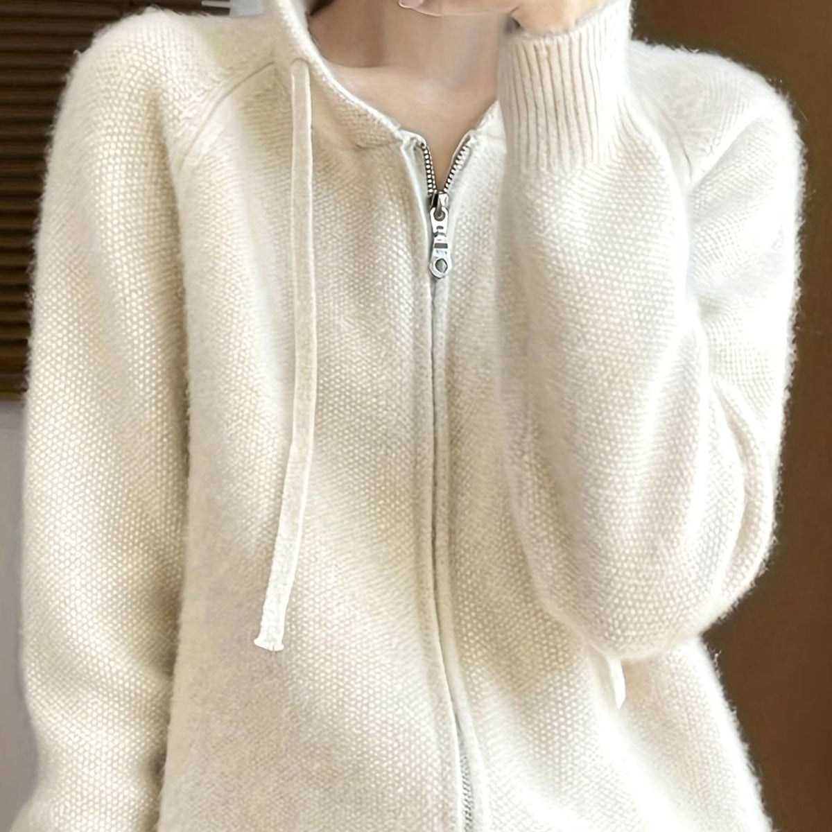 Emma | Women's Hooded Full-Zip Knit Cardigan Relaxed Fit Sweater