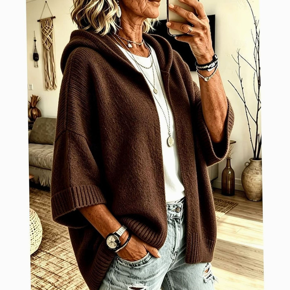 Sophia | Women's Hooded Open-Front Relaxed Knit Cardigan