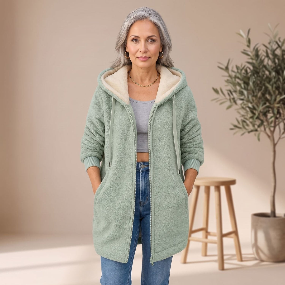 Layla | Women's Hooded Sherpa Zip-Up Winter Coat