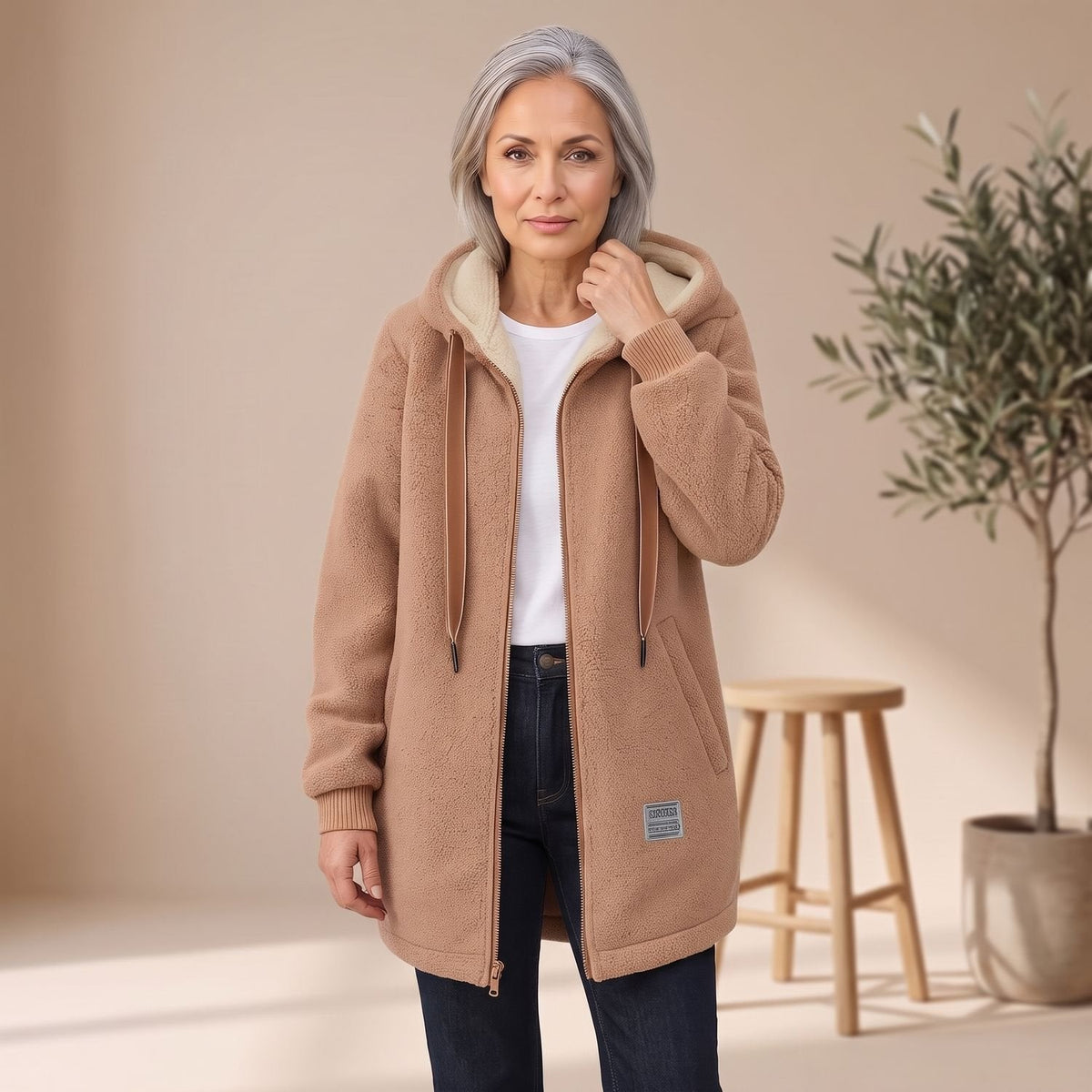 Layla | Women's Hooded Sherpa Zip-Up Winter Coat