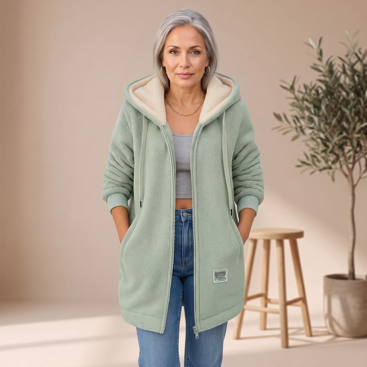 Layla | Women's Hooded Sherpa Zip-Up Winter Coat