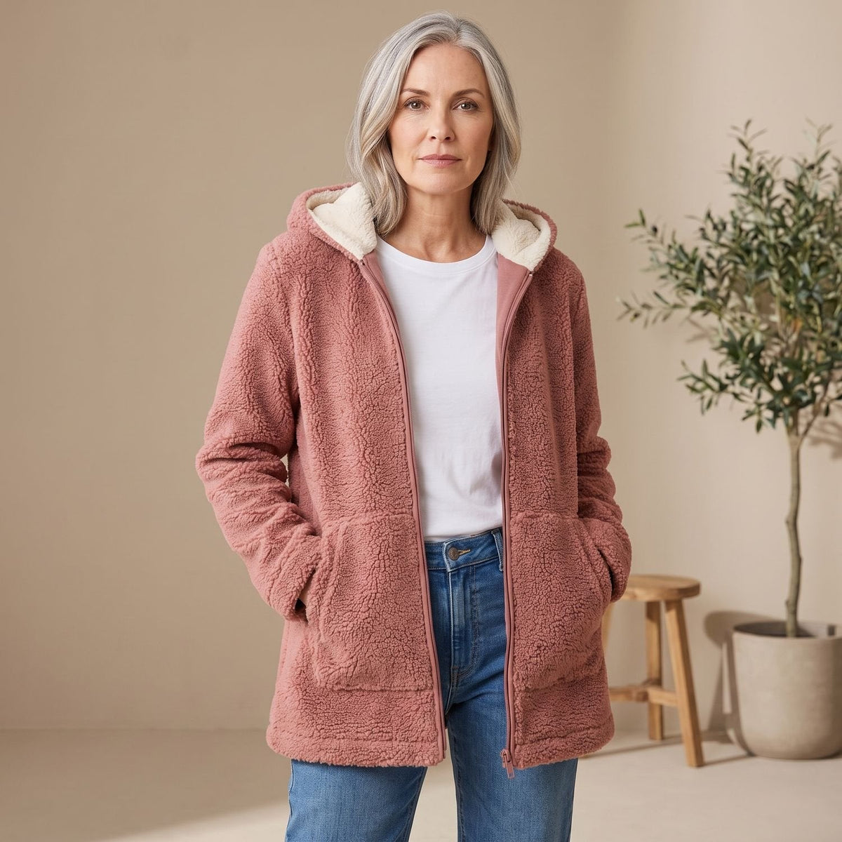 Layla | Women's Hooded Sherpa Zip-Up Winter Coat