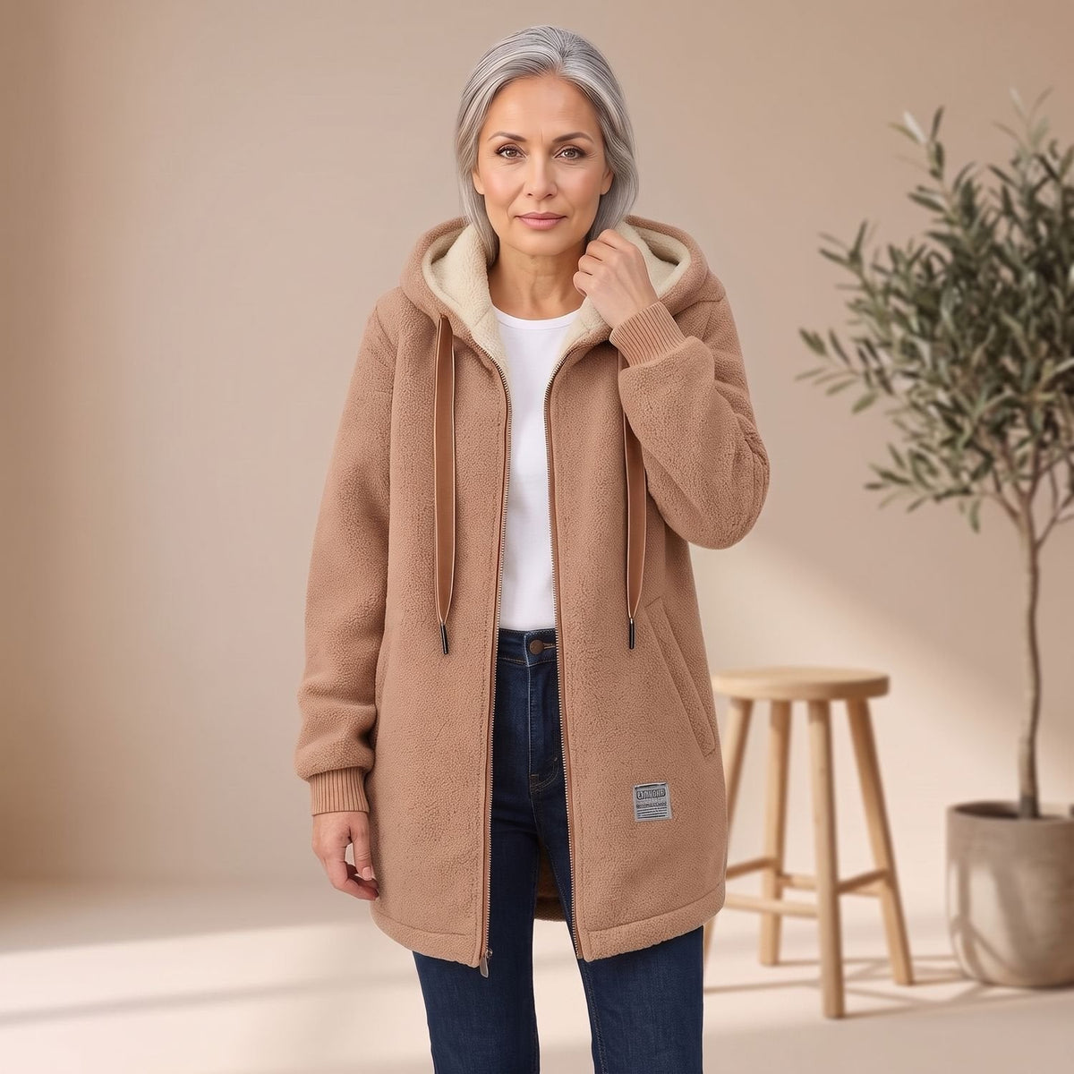 Layla | Women's Hooded Sherpa Zip-Up Winter Coat