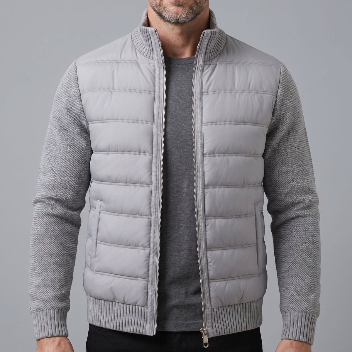 Luna | Men's Hybrid Quilted Jacket Fleece Sleeves Full-Zip Puffer