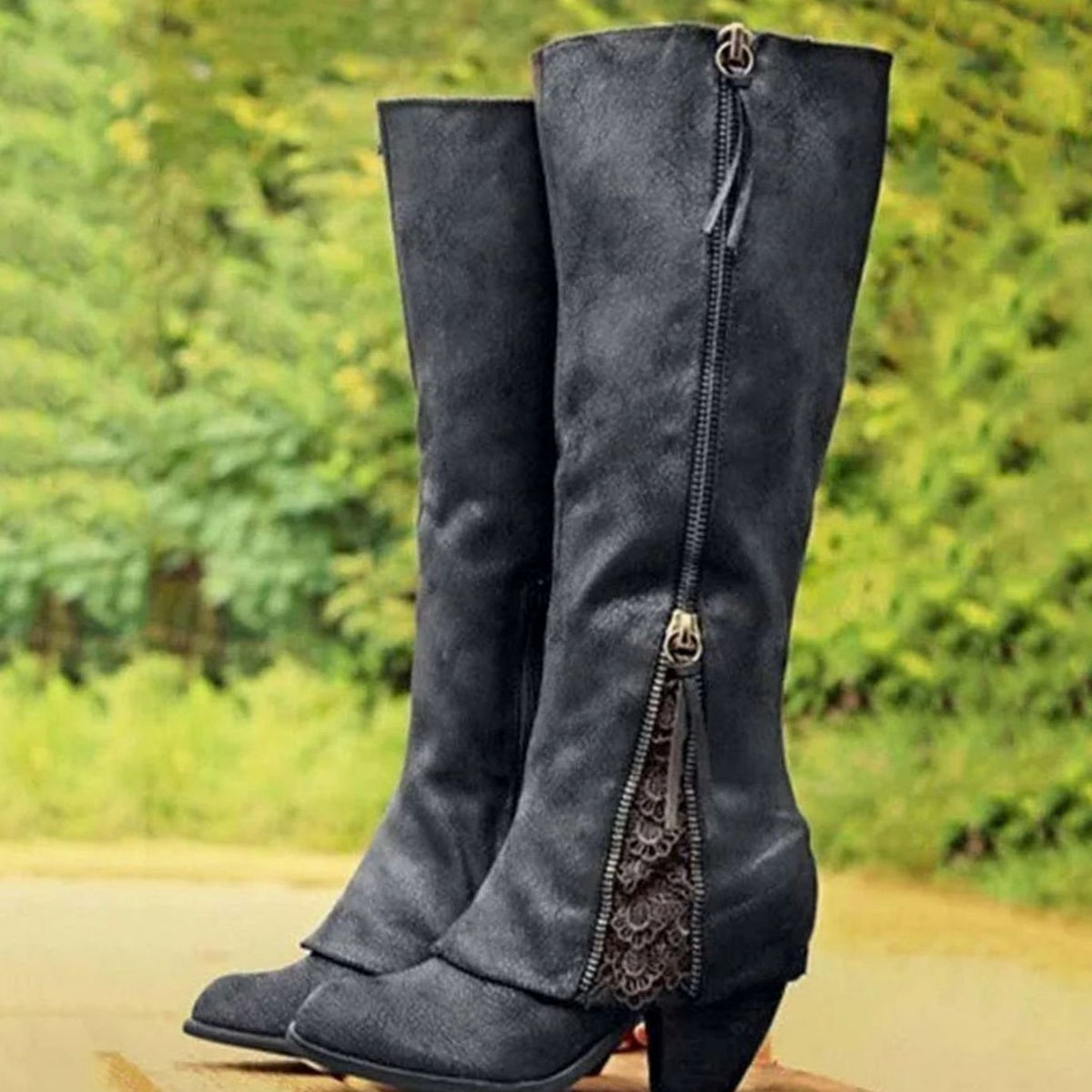 Scarlett | Women's Knee High Block Heel Boots Lace Detail Side Zip