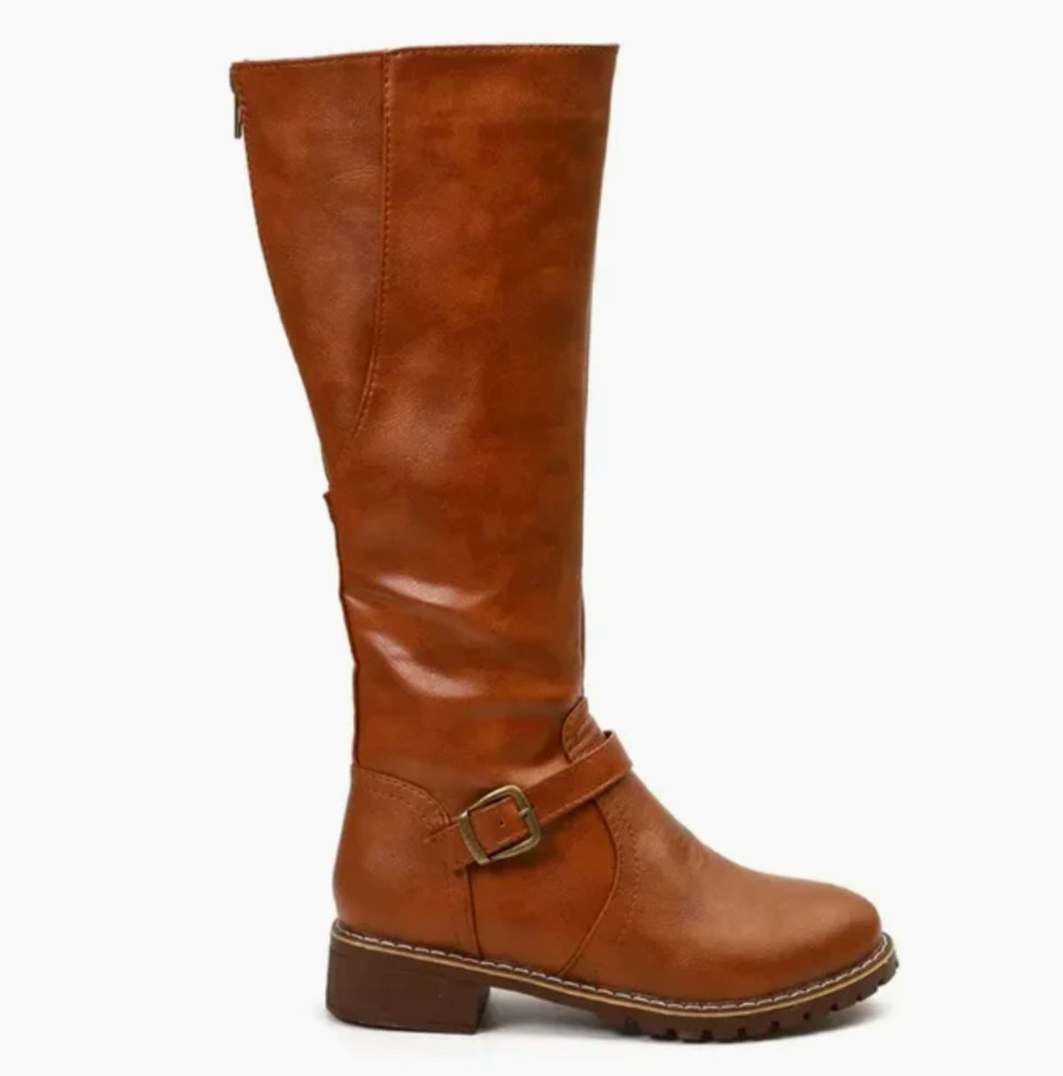 Aria | Women's Knee-High Buckle Strap Block Heel Riding Boots