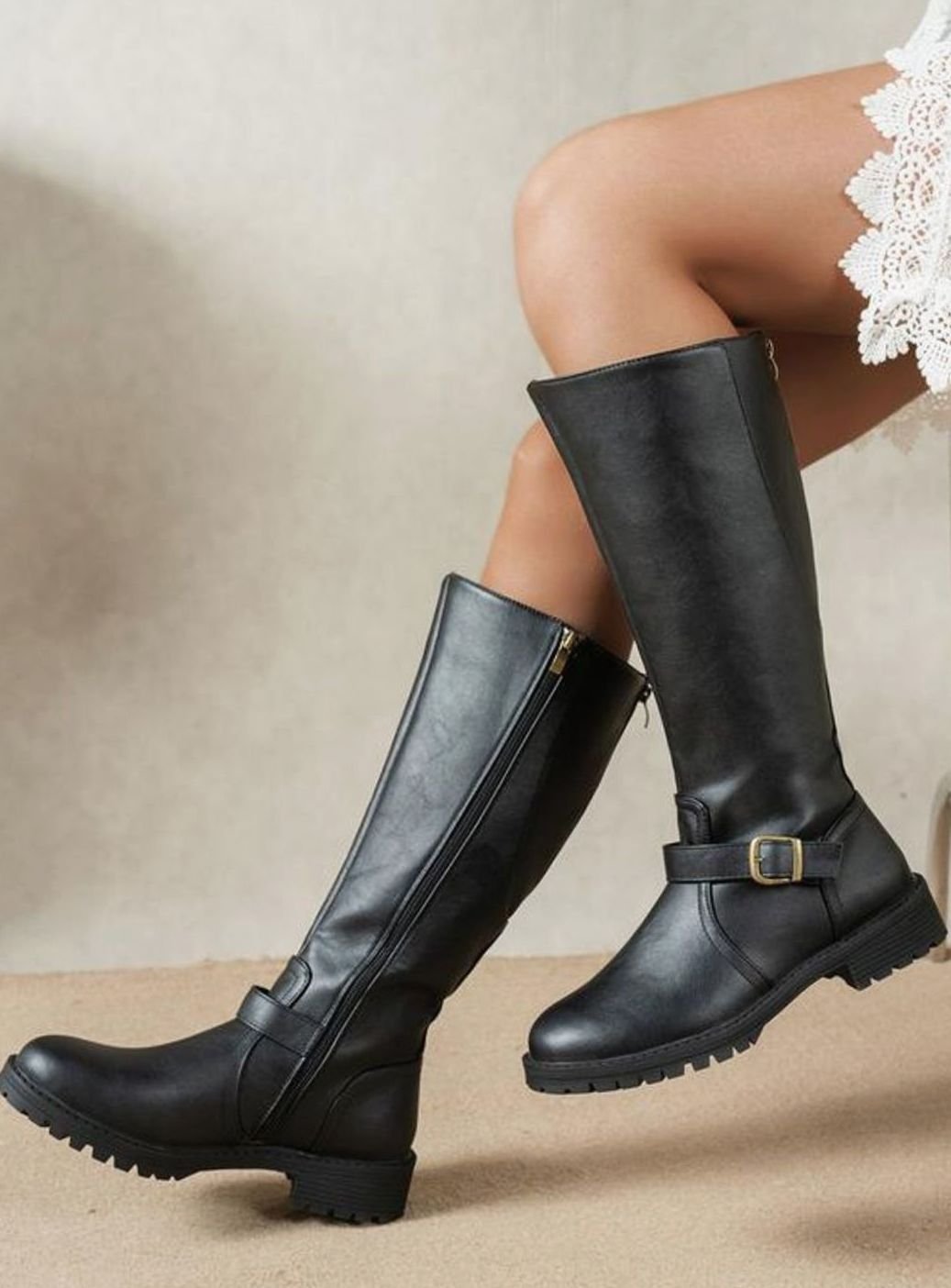 Scarlett | Women's Knee-High Buckle-Strap Side-Zip Block-Heel Boots