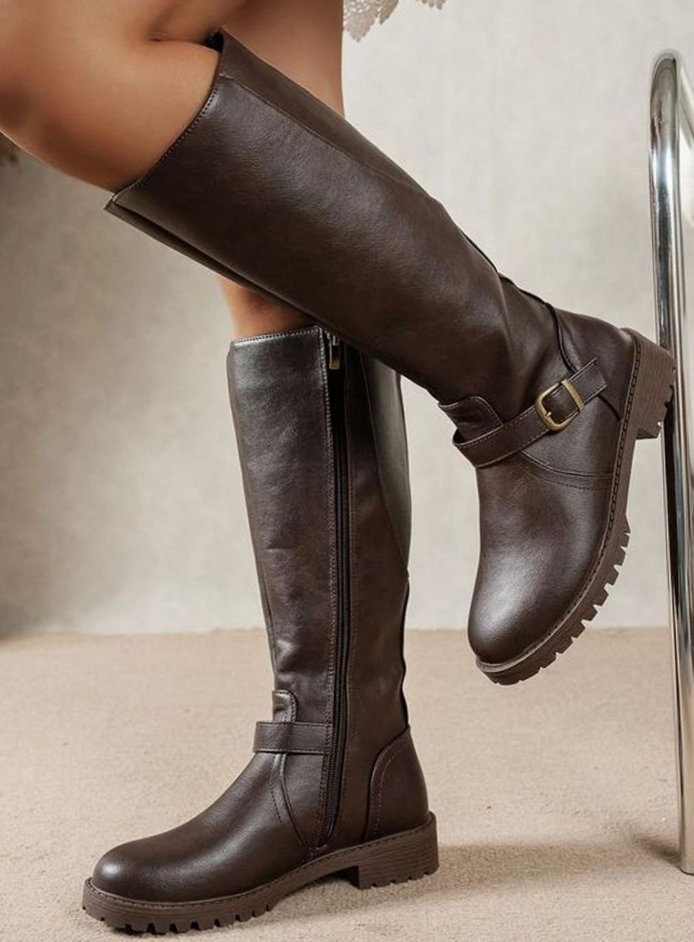 Scarlett | Women's Knee-High Buckle-Strap Side-Zip Block-Heel Boots