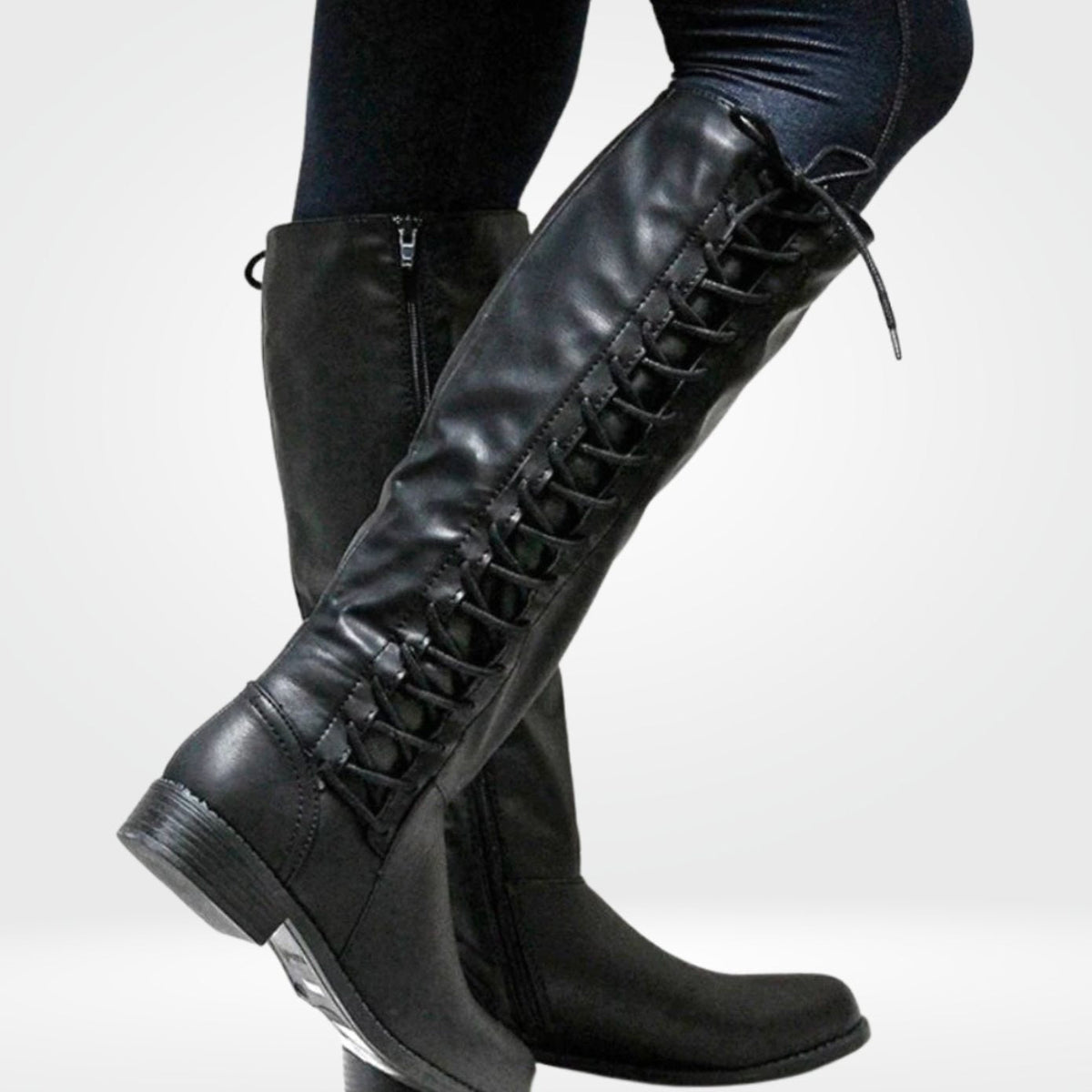 Olivia | Women's Knee High Lace-Up Back Zipper Riding Boots