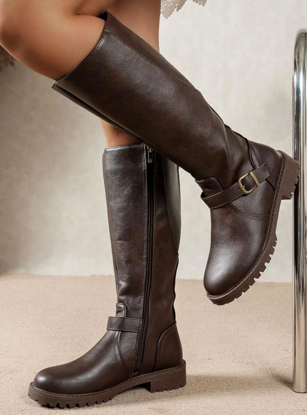 Emma | Women's Knee High Riding Boots Buckle Block Heel