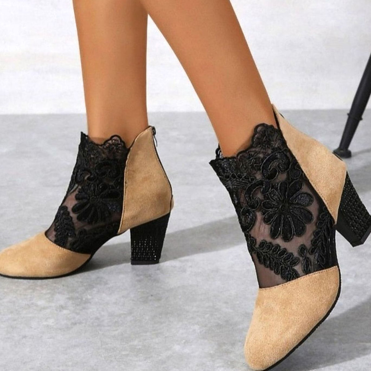 Grace | Women's Lace-Accent Block Heel Ankle Booties