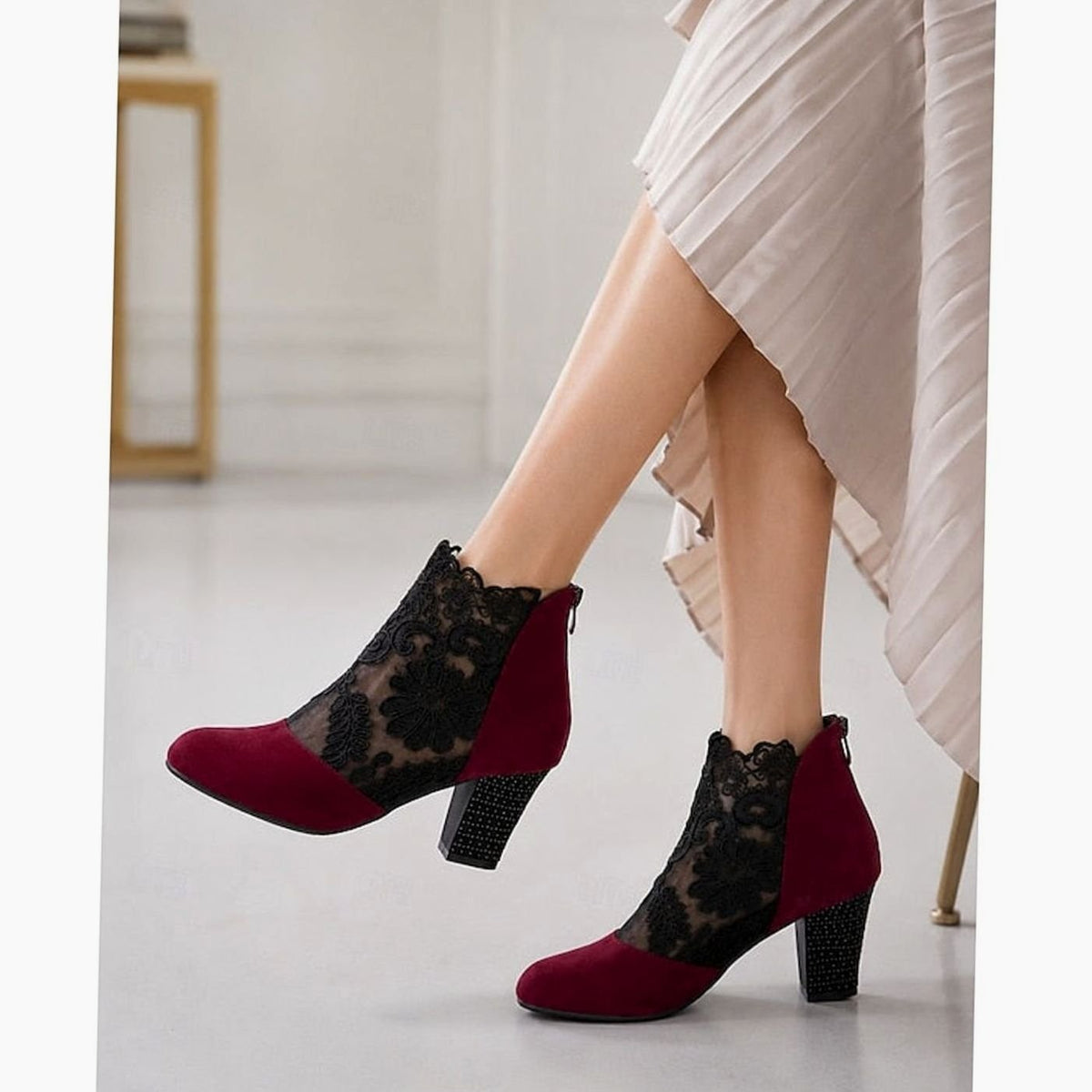 Grace | Women's Lace-Accent Block Heel Ankle Booties