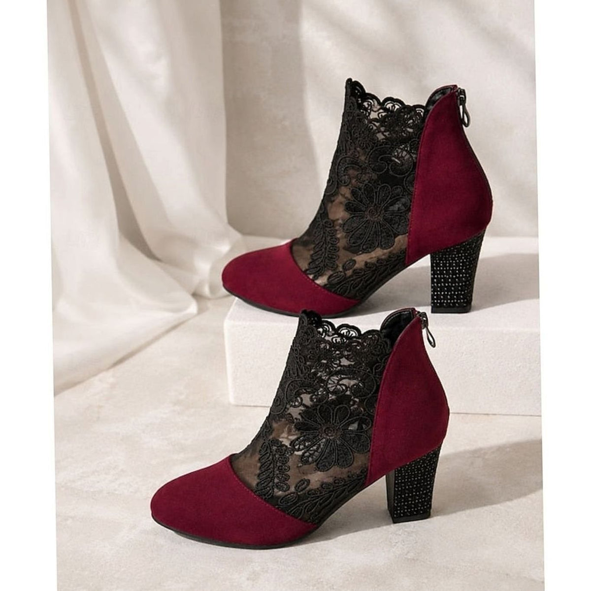Grace | Women's Lace-Accent Block Heel Ankle Booties
