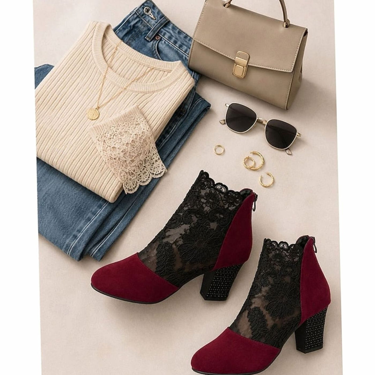Grace | Women's Lace-Accent Block Heel Ankle Booties