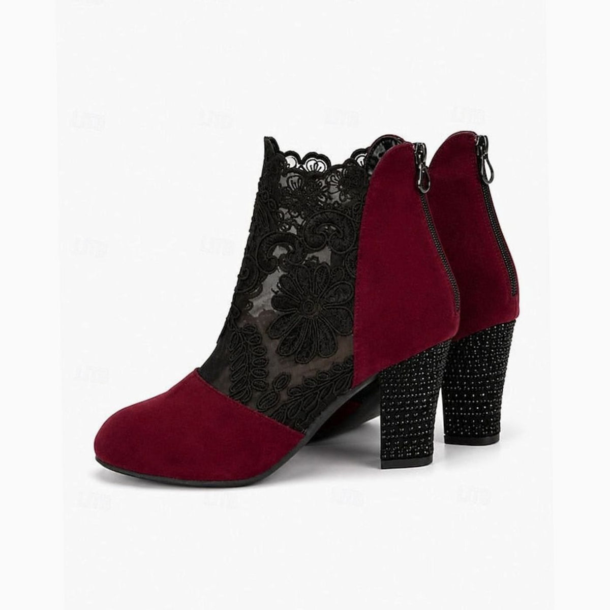 Grace | Women's Lace-Accent Block Heel Ankle Booties