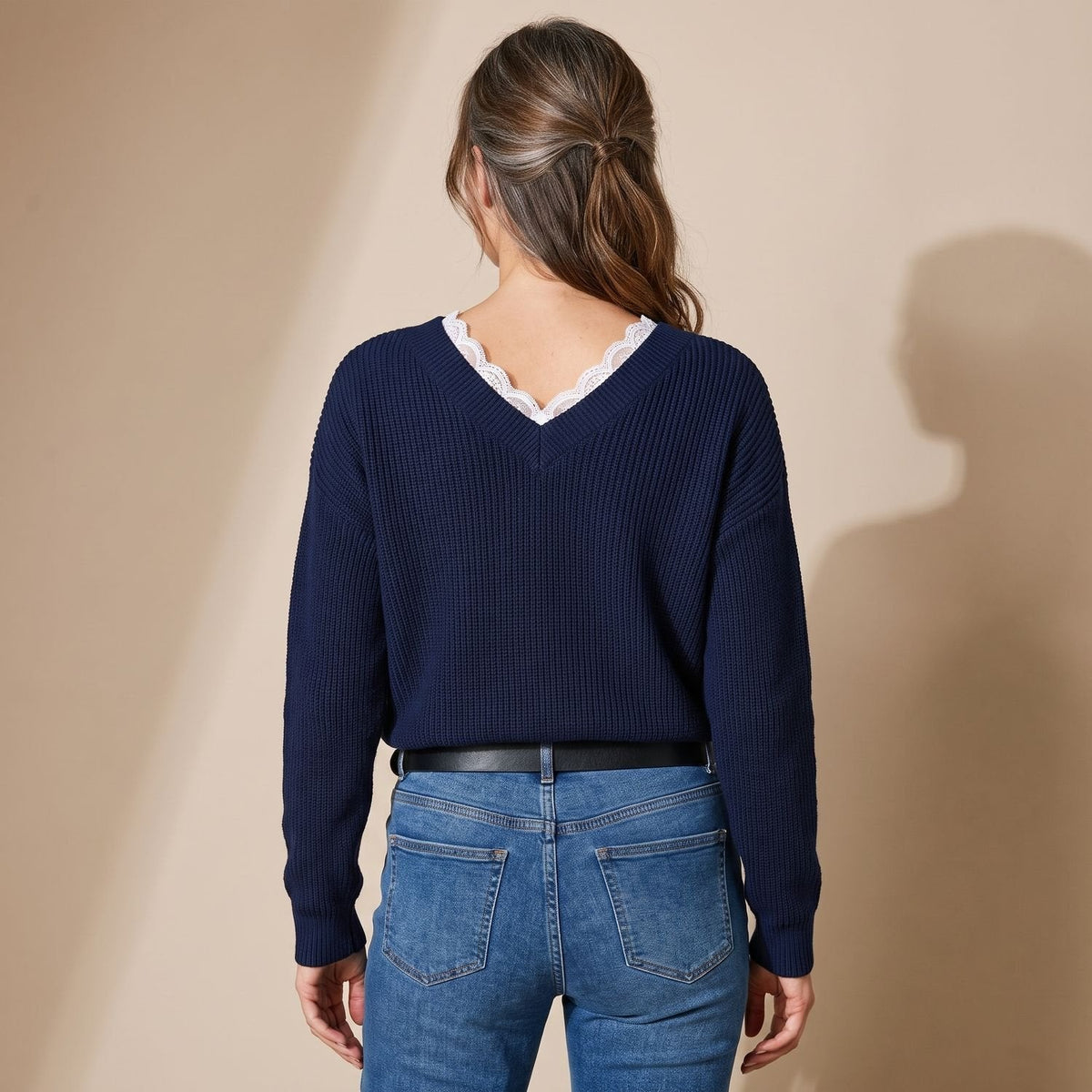 Scarlett | Women's Lace-Trim V-Neck Long Sleeve Knit Sweater