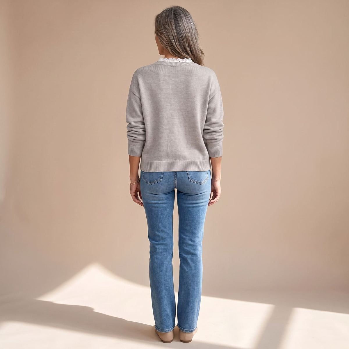 Scarlett | Women's Lace-Trim V-Neck Long Sleeve Knit Sweater