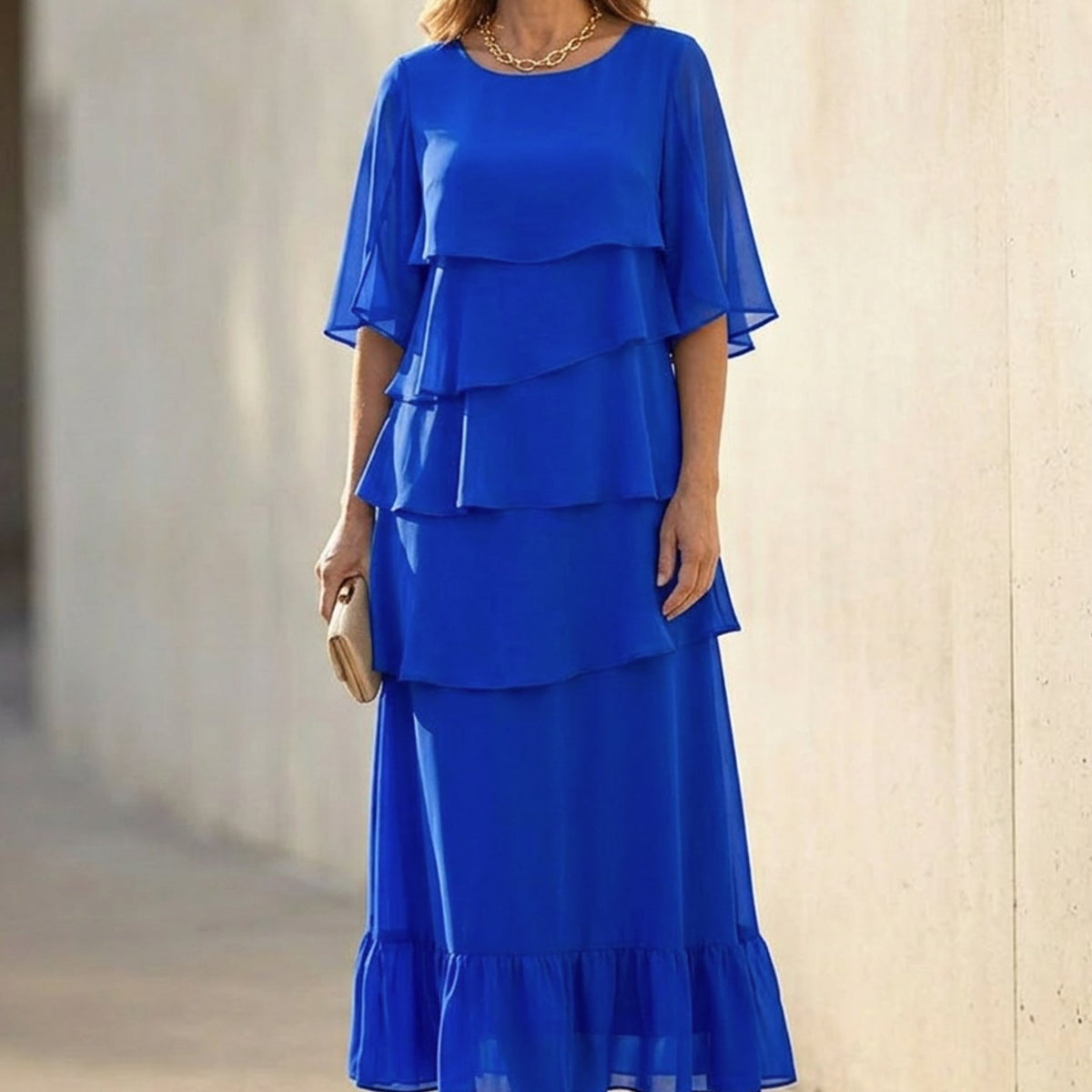 Scarlett | Women's Layered Ruffle Dress Flutter Sleeve Chiffon Midi
