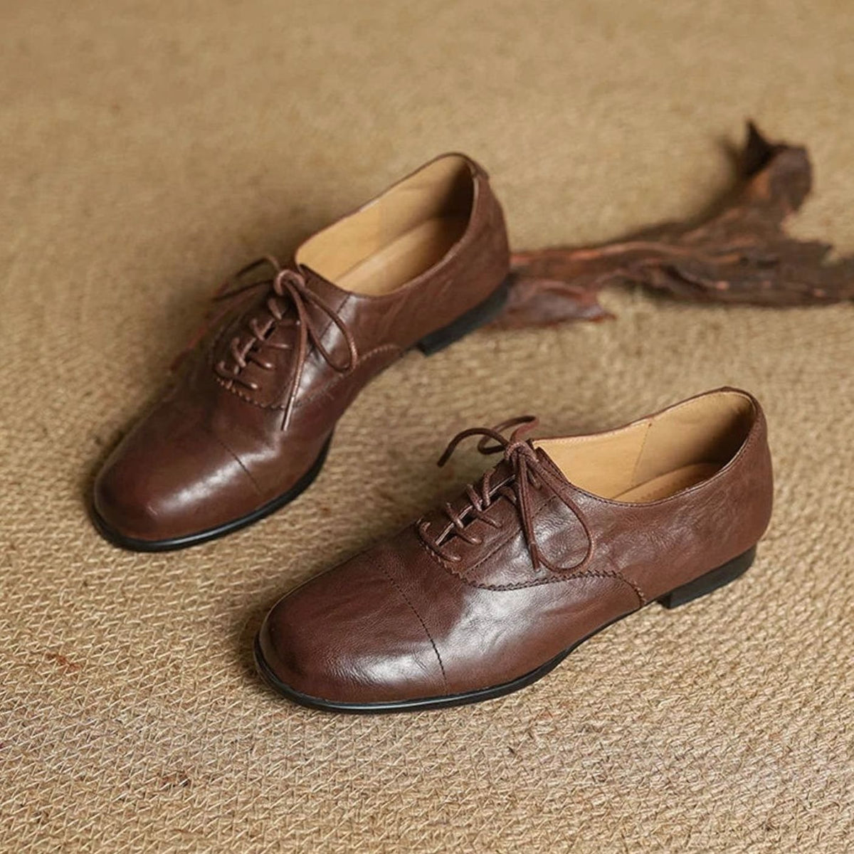 Amelia | Women's Leather Lace-Up Cap Toe Oxford Flat Shoes